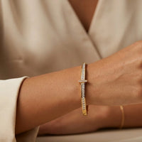 Modern T-Bar Crystal Anti-Tarnish Gold-Plated Bracelet for Women