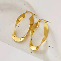 Modern Twisted Oval Hoop Earrings | Anti-Tarnish Gold Plated