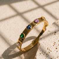 Rainbow Heart Anti-Tarnish Gold Plated Bangle - Minimalist Korean Style Bracelet