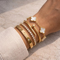 Old Money 4-Piece Bracelet Stack | Anti-Tarnish Gold Plated Bangle & Chain Set