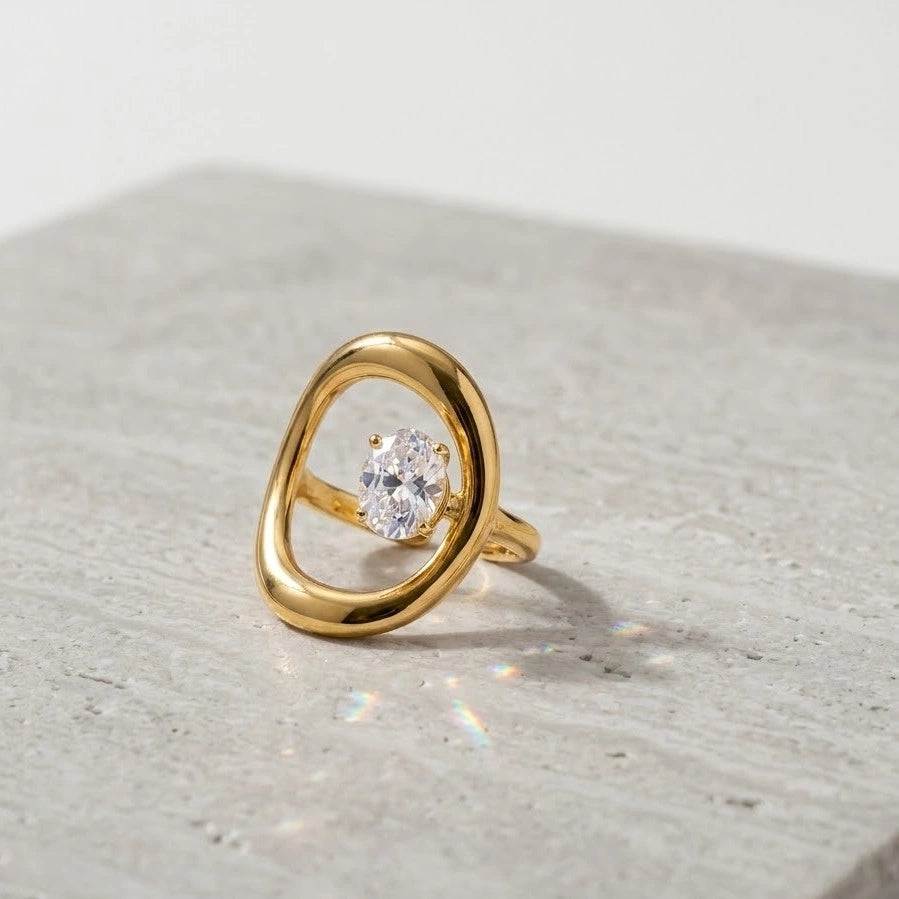 Nova Open Oval Statement Ring - Anti Tarnish Gold Plated