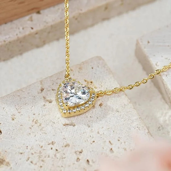 Moncheri Anti Tarnish Gold Plated Heart Necklace for Women with Crystal Pendant