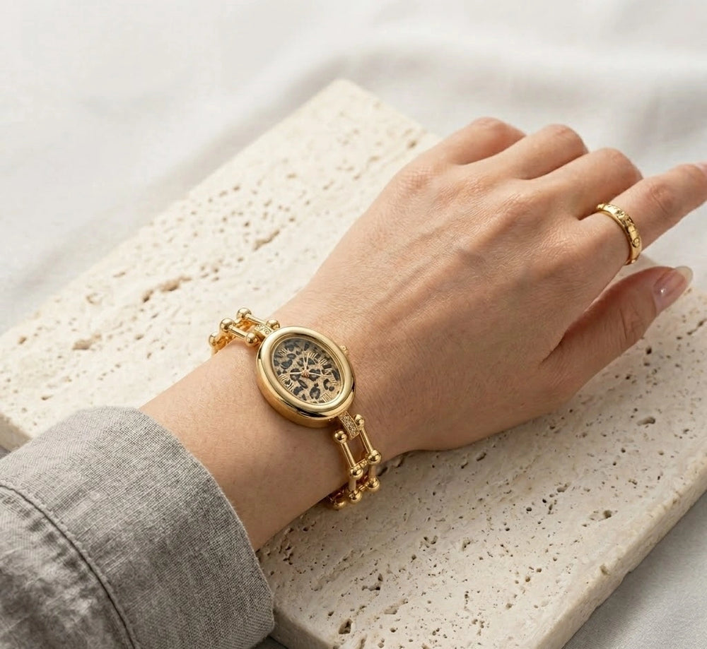 Anti-Tarnish Gold Plated Leopard Dial Chain Watch Bracelet | Moncheri Jewels