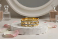 CZ Stone Studded Geometric Stacked Bangle - Anti-Tarnish Gold Plated Cuff Bracelet