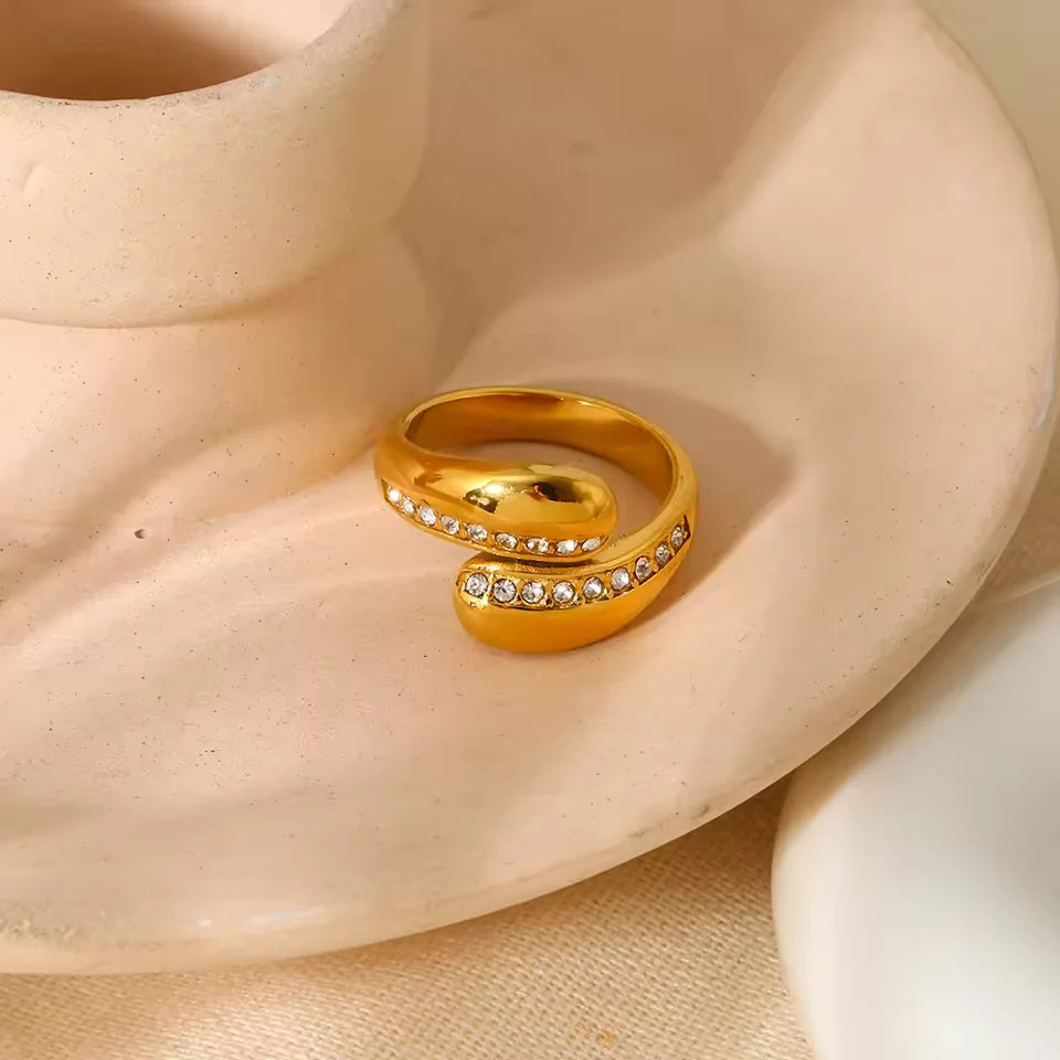 Anti-Tarnish Gold Plated Teardrop Open Ring | Adjustable Korean Style Statement Jewellery for Women