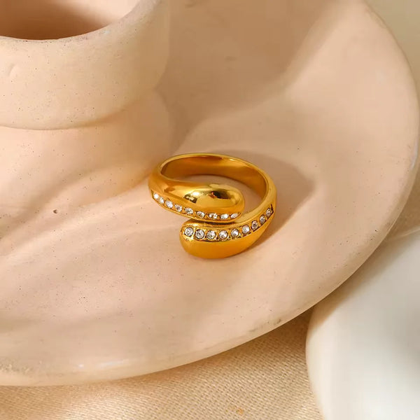 Anti-tarnish gold plated wrap ring with crystal details for women
