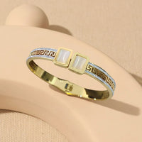 Greek Key Opal Stone Bangle - Anti-Tarnish Gold Plated Bracelet for Women