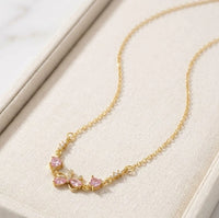 Anti-Tarnish Pink Bow Dainty Necklace - Gold Plated Korean Style