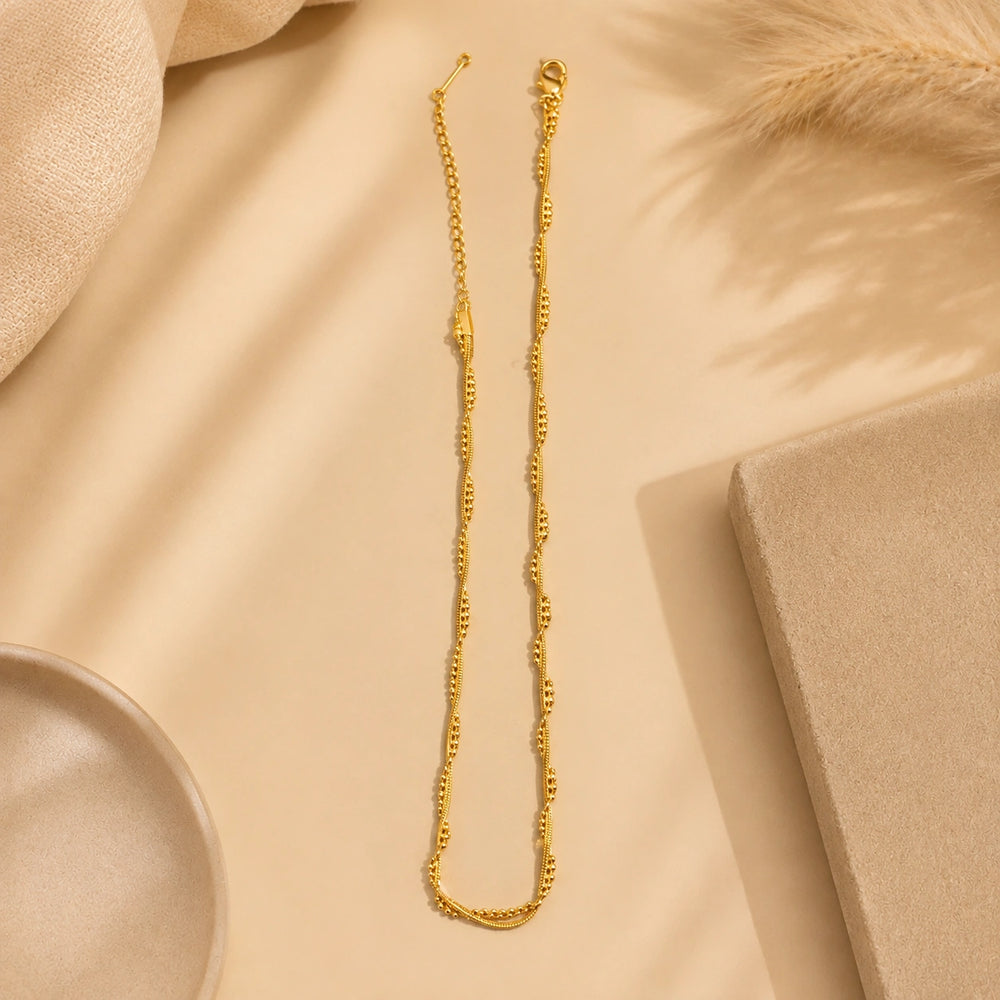 Minimalist 2-Layer Beaded Chain Necklace - Anti Tarnish Gold-Plated