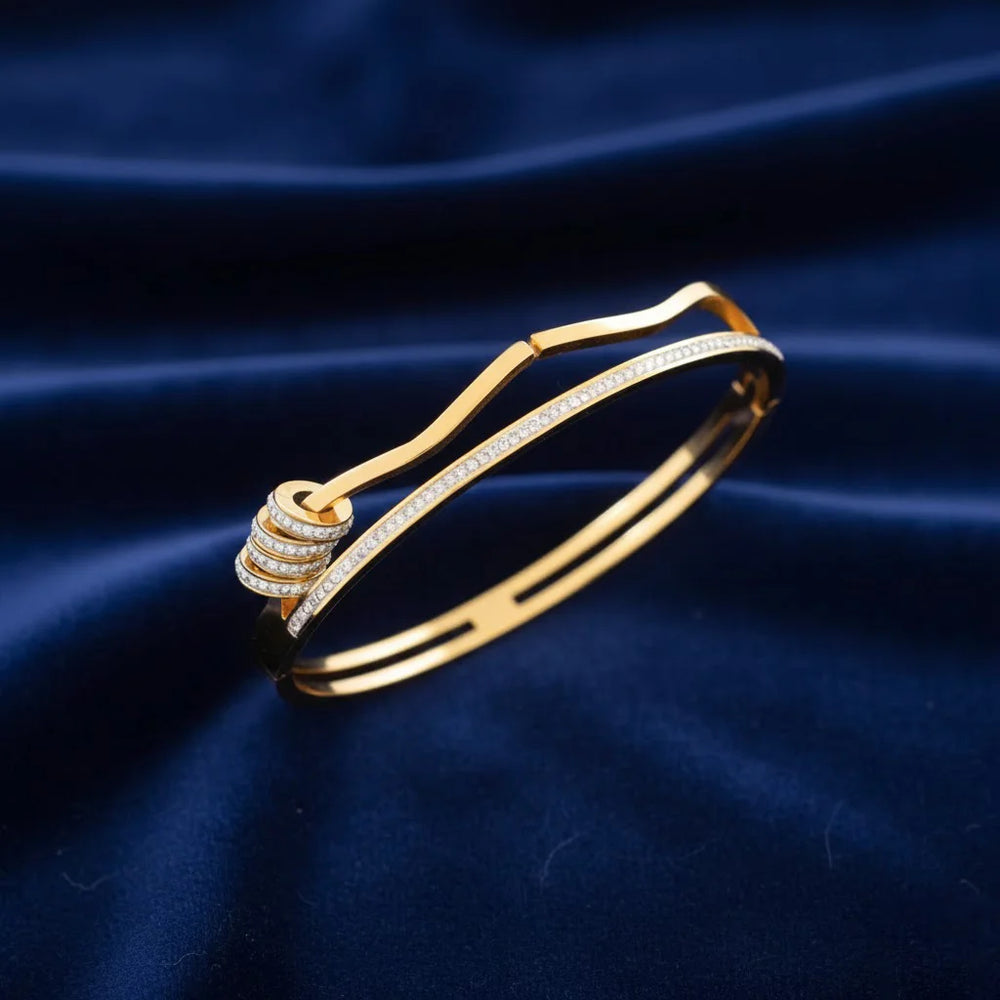 Crystal Wave Double Layer Cuff Bracelet - Anti Tarnish Gold Plated Korean Style Bangle for Women