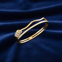 Crystal Wave Double Layer Cuff Bracelet - Anti Tarnish Gold Plated Korean Style Bangle for Women