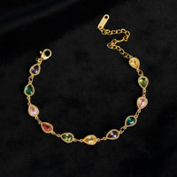 Multicolor Teardrop Crystal Bracelet - Anti-Tarnish Gold Plated Stainless Steel Chain