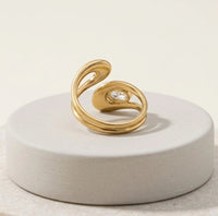 Crescent Moon & CZ Stone Adjustable Ring | Anti-Tarnish Gold Plated