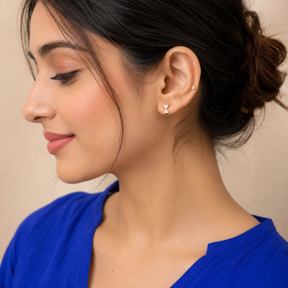 Crystal Bow Earrings - Anti Tarnish Gold Plated