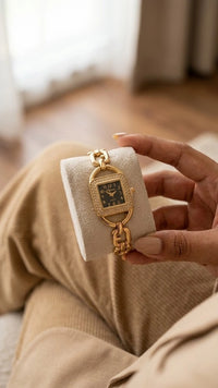 Vintage Square Dial Anti-Tarnish Gold Plated Watch for Women