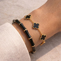 Moncheri Black Clover & Bamboo Bracelet Combo for Women - Old Money Aesthetic