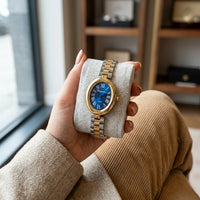 Vintage Blue Dial Oval Watch | Anti-Tarnish Two-Tone & Gold Plated
