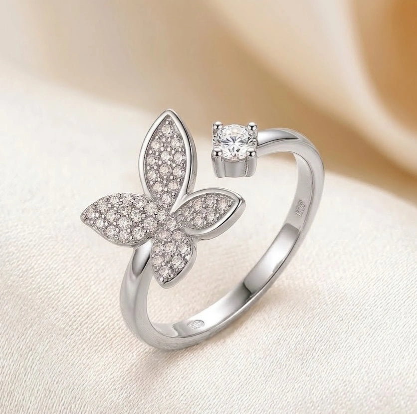 Crystal Butterfly Fashion Ring - High Quality Silver Tone | Moncheri