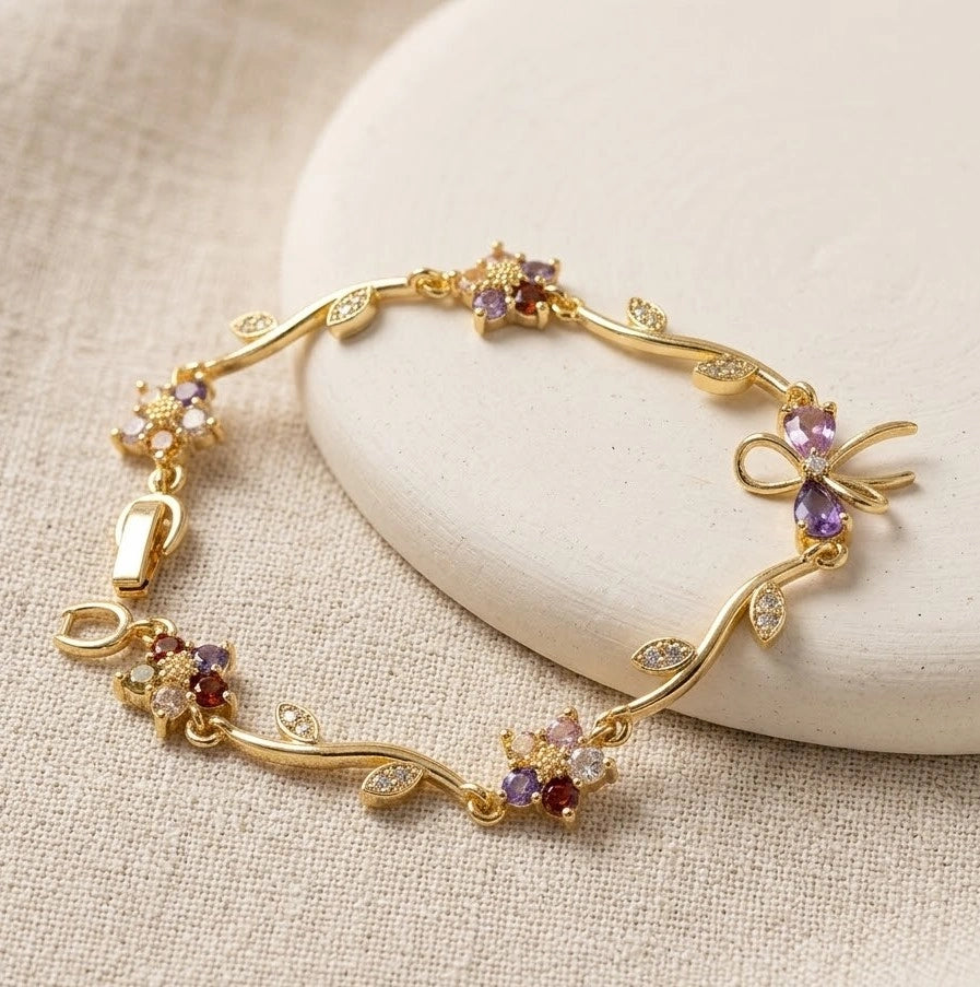 Korean Style Dainty Floral Butterfly Gold Plated Bracelet-Tulip