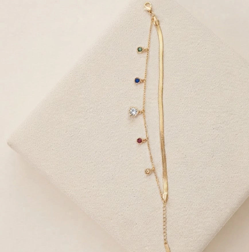 Multi-Color Stone Layered Gold Plated Bracelet | Anti Tarnish