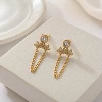 Crystal Chain Drop Earrings - Anti Tarnish Gold Plated