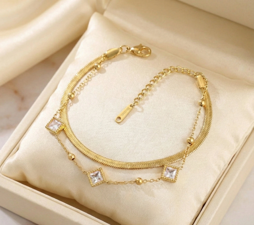 Korean Style Double Layered Snake Chain Bracelet - Anti Tarnish
