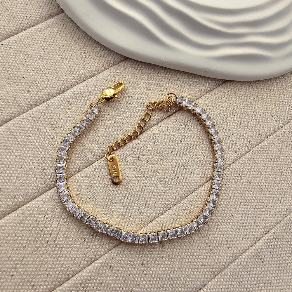 Anti-Tarnish Gold Plated Tennis Bracelet | Sparkling Crystal Korean Style