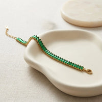 Emerald Green Baguette Tennis Bracelet | Anti Tarnish Gold Plated
