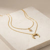 Celestial Moon & Solitaire Layered Necklace - Anti Tarnish Gold Plated Aesthetic Jewelry