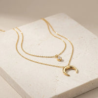 Celestial Moon & Solitaire Layered Necklace - Anti Tarnish Gold Plated Aesthetic Jewelry