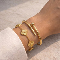 The "It-Girl" Stack: 18k Gold-Plated Clover & Nail Bangle Combo