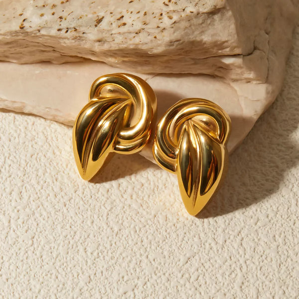 Twisted Knot Gold Plated Stud Earrings - Anti-Tarnish & Waterproof Statement Jewelry