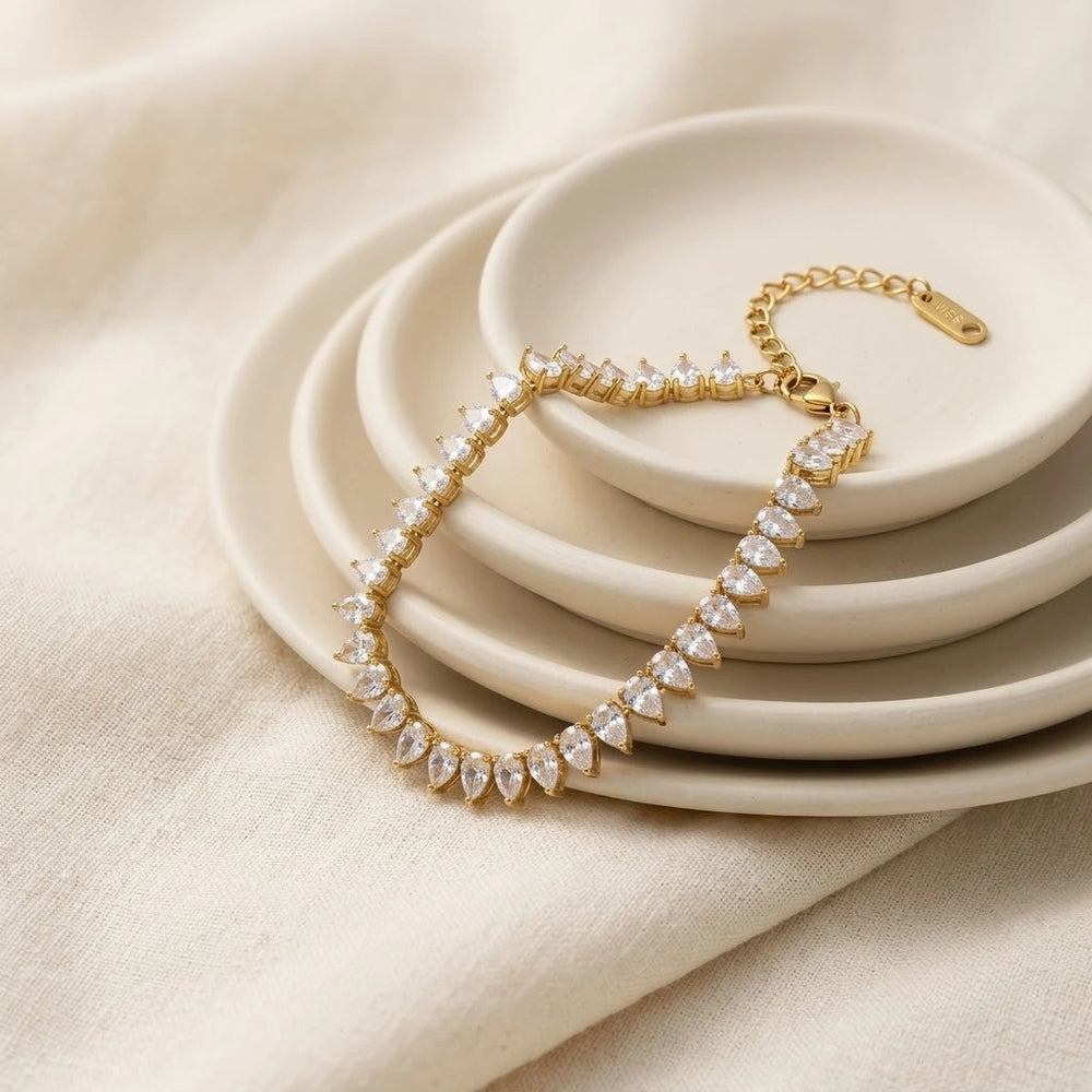 Teardrop Crystal Tennis Bracelet - Anti-Tarnish Gold Plated