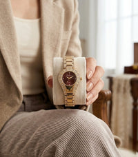 Luxury Maroon Teardrop Dial Rhinestone Watch | Anti-Tarnish Gold Plated