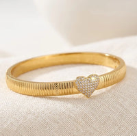 Gold Plated CZ Heart Bangle | Anti Tarnish Korean Style Bracelet