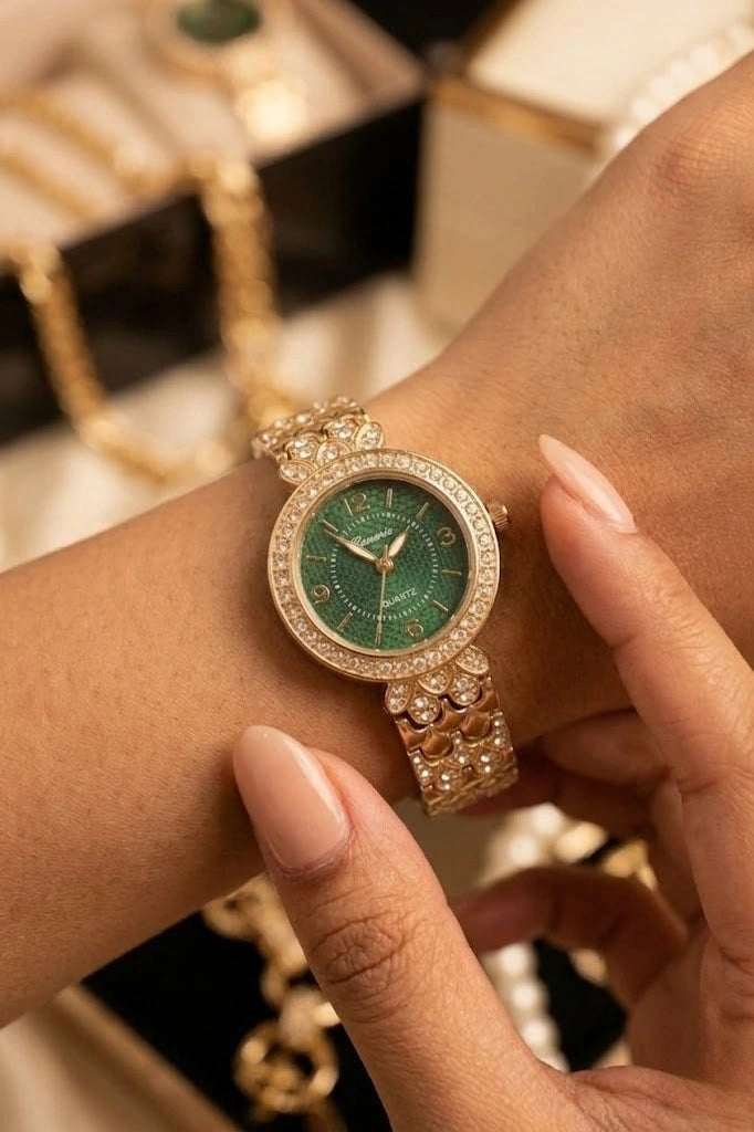 Emerald It-Girl Anti-Tarnish Gold Plated Crystal Watch