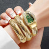 Luxury Anti-Tarnish Gold Plated Serpentine Wrap Watch | Green Dial & Crystal Bezel