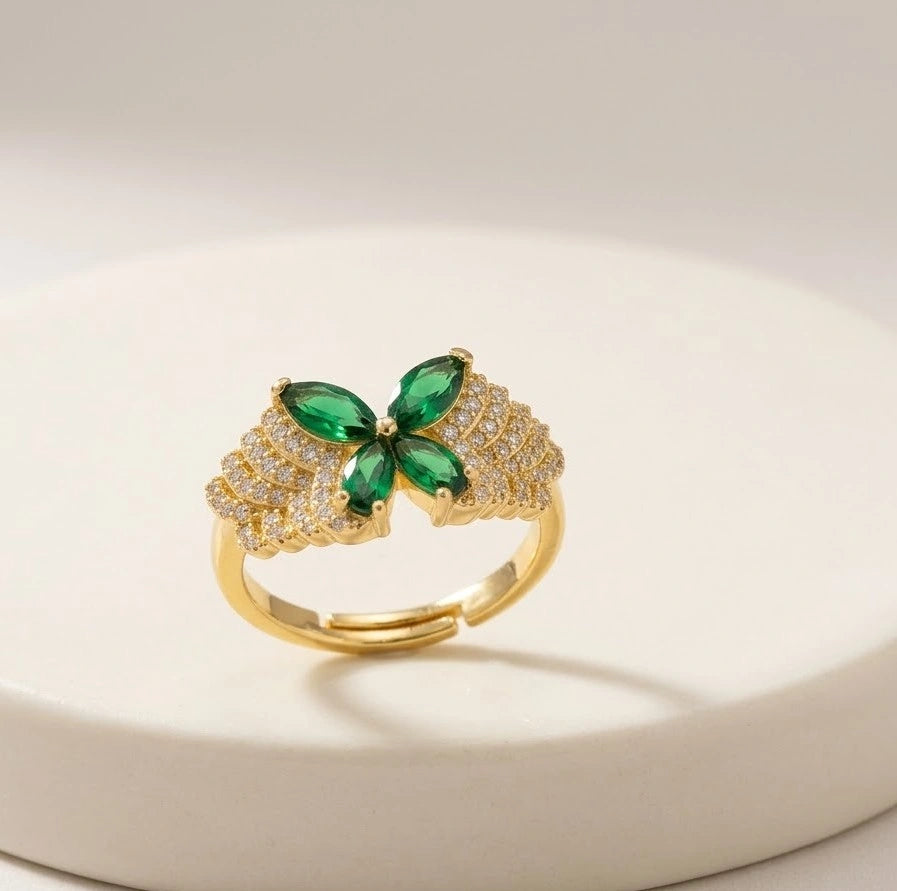 Green Crystal Butterfly Ring - High Quality Gold Fashion Jewelry