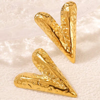 Hammered V-Shape Gold Plated Stud Earrings | Anti-Tarnish Stainless Steel | Geometric Korean Minimalist Design