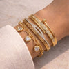 The IT-Girl Gold Plated Bracelet Trio | Heart Charm & Crystal Cuff Stack