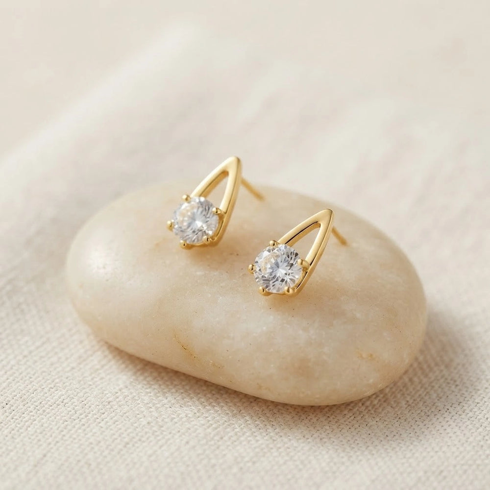 Solitaire Open-Setting Stud Earrings - Anti Tarnish Gold Plated Minimalist Jewelry