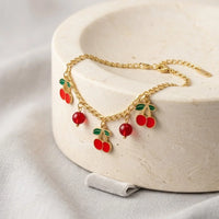 Cherry & Clover Charm Bracelet Combo - Anti-Tarnish Gold Plated K-Style Jewelry