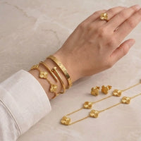 Anti-Tarnish Gold Plated Clover & Bangle Jewelry Set Combo (6-Pieces)