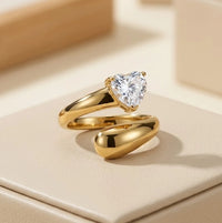 Heart Solitaire Wrap Ring - Anti-Tarnish Gold Plated | Moncheri