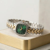 Moncheri Emerald Vintage Dual-Tone Anti-Tarnish Gold Plated Bracelet Watch
