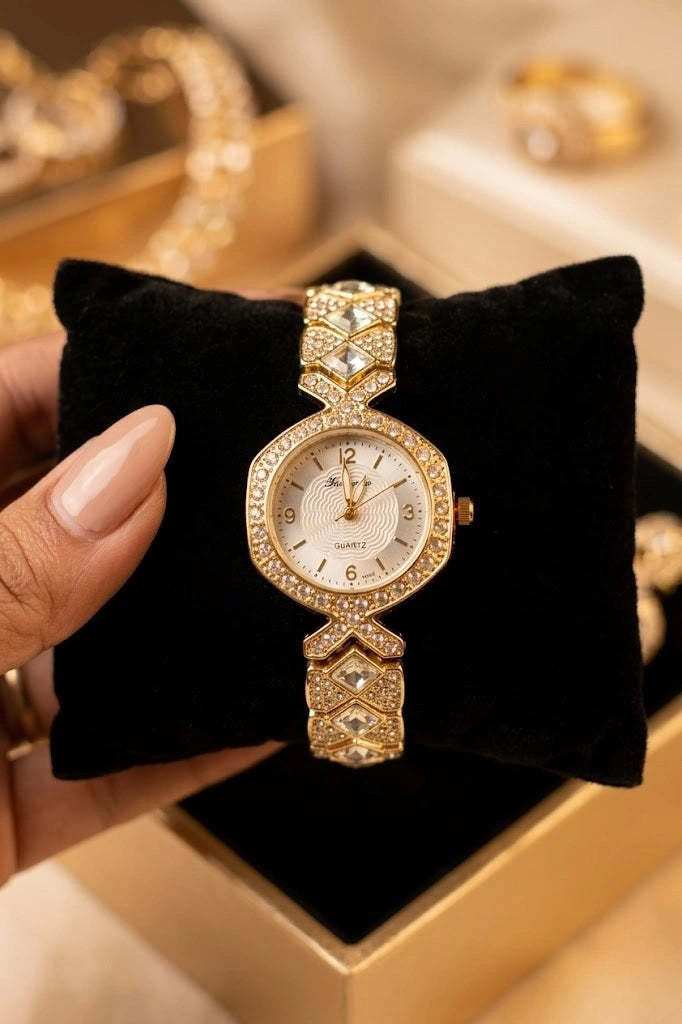 Moncheri Jewels Exquisite Anti-Tarnish Gold Plated Studded Watch for Women