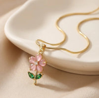 Pink Flower Pendant Necklace - Anti-Tarnish Gold Plated | Moncheri Jewels