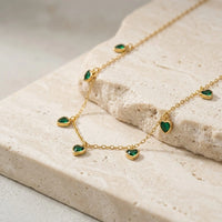 Emerald Green Heart Necklace - Anti-Tarnish Gold Plated