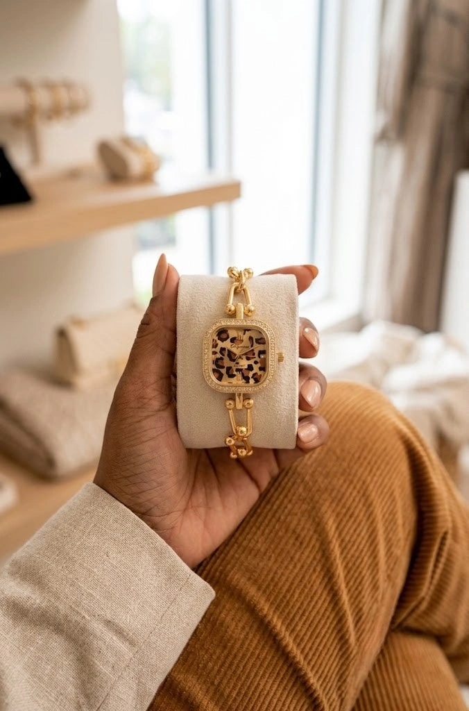 Trendy Leopard Print Dial Anti-Tarnish Gold Plated Chain Watch