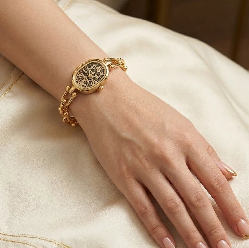 Vintage Leopard Dial Anti-Tarnish Gold Plated Chain Watch